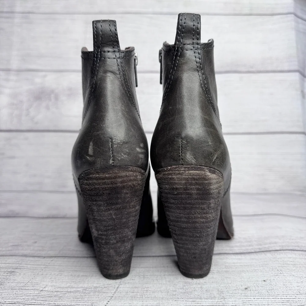 Frye Womens 7.5 M Smoke Grey Leather Western Ankle Booties 3470123-SMK Wood Heel